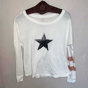 Free People Movement White Long Sleeve Star Top